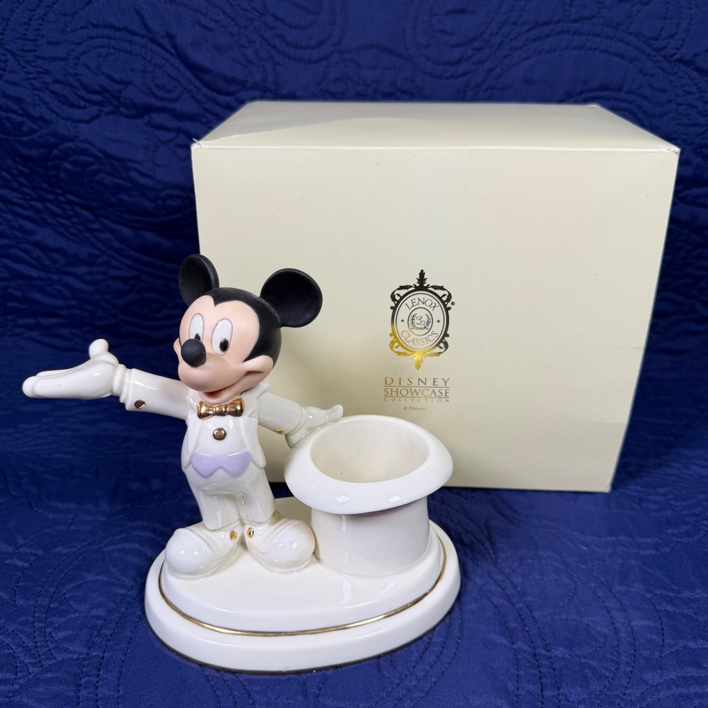 Lenox Disney Mickey's Grand Evening Votive Ivory China Figurine 24k Gold Trim